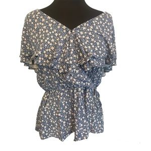 Lauren Ralph Lauren Blue and White Floral Top